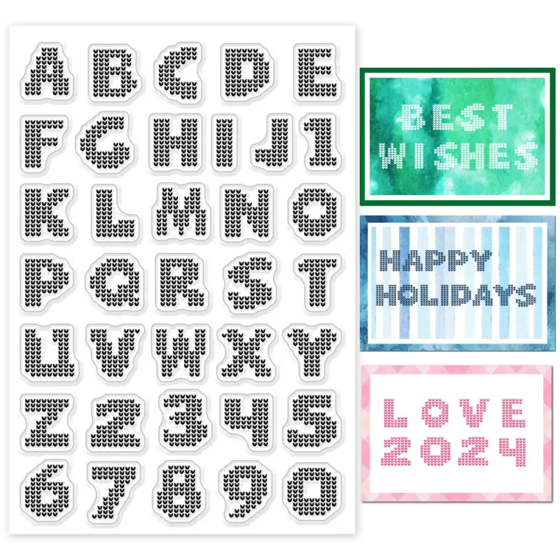 1Sheet Knitted Letters Numbers Clear Stamps for Cards Making English Alphabet Clear Stamp Seals Transparent Stamps for DIY