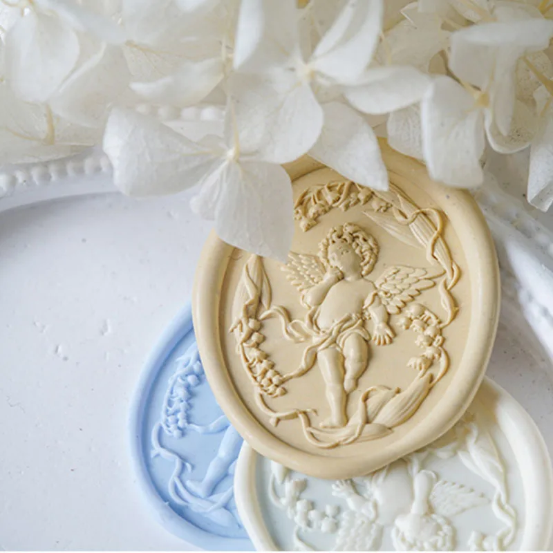 New Angel Wax Seal Stamp Copper Head Multi-Layer 3D Relief Diy Seal Brass Toy Scrapbook Invitation Scrapbook Envelope Decoration