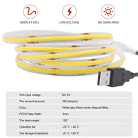 New 5V USB COB Strip Light 320Leds/m Warm Natural White Cabinet Lamp Night Lighting Flexible LED Ribbon Stripe DC5V TV Backlight 2