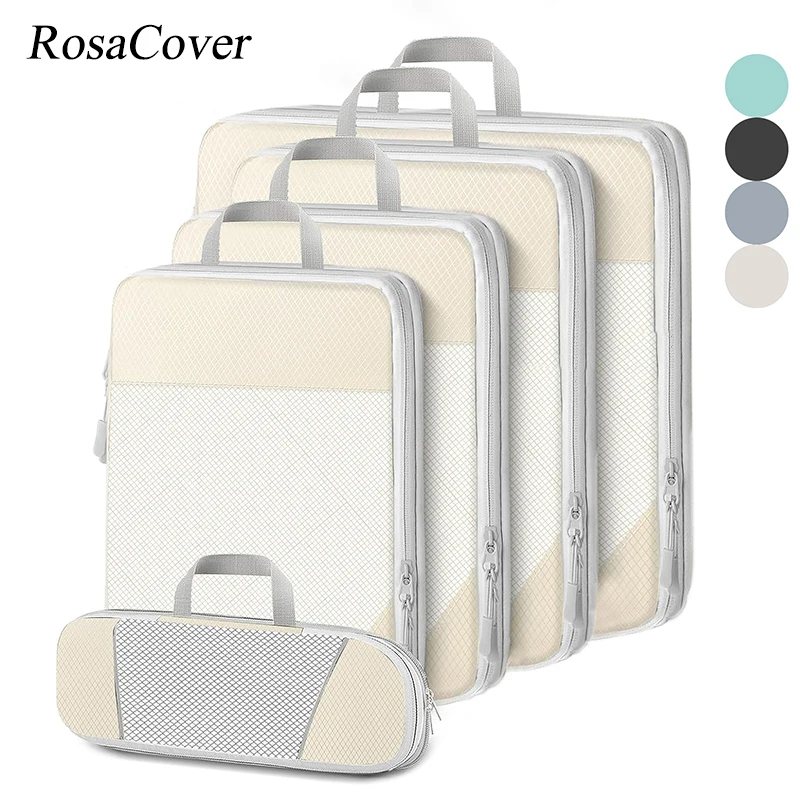 

5PCS Organizer Compression Packing Clothes Storage Bags Double Layer Portable Large Capacity/Waterproof Cube Zip Storage Bag