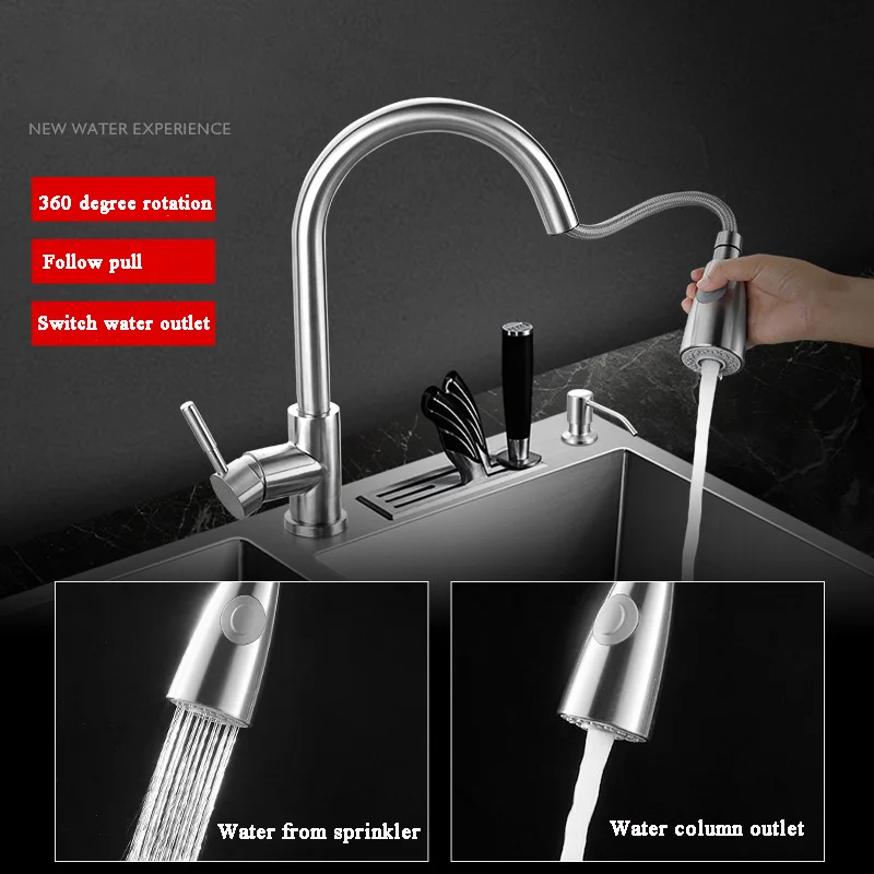Kitchen Sink 304 Stainless Steel Round Single Groove Dish Washing Basin Thickened Sink with Kitchen Faucet Drain Accessores 5