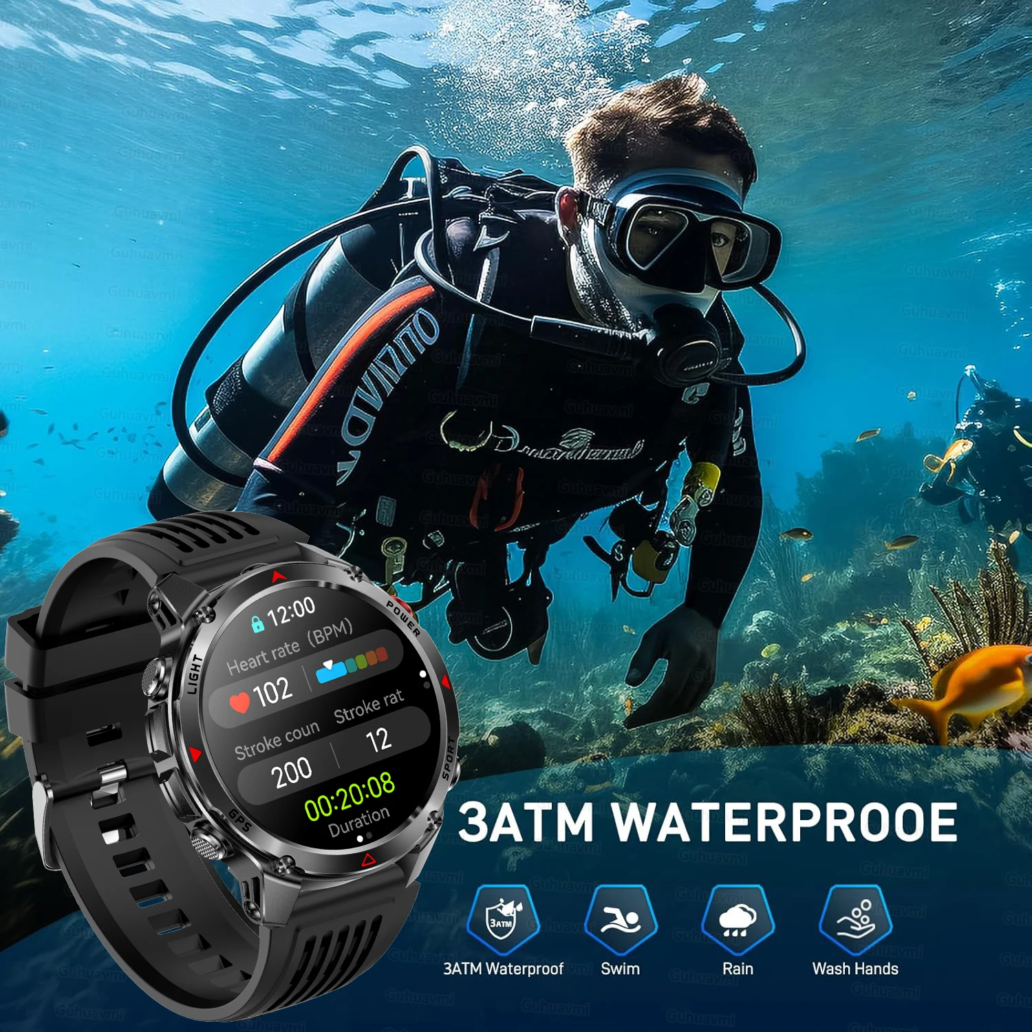 New GPS SmartWatch Military T-Rex Compass 10ATM Waterproof Tactics Sport Flashlight HD Call Smartwatch Men Swim RIDE Run Watches