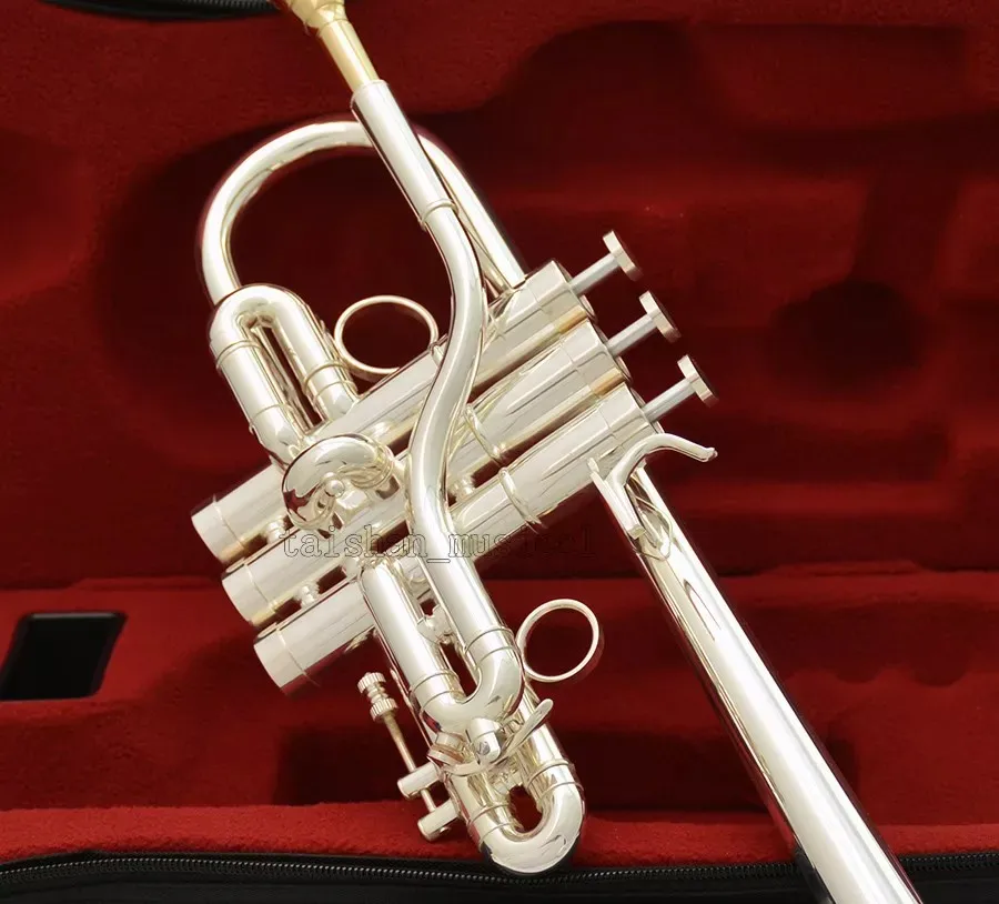 Professional Eb/D Trumpet Silver Horn Monel Valve + Gold Plated Mouth with Case