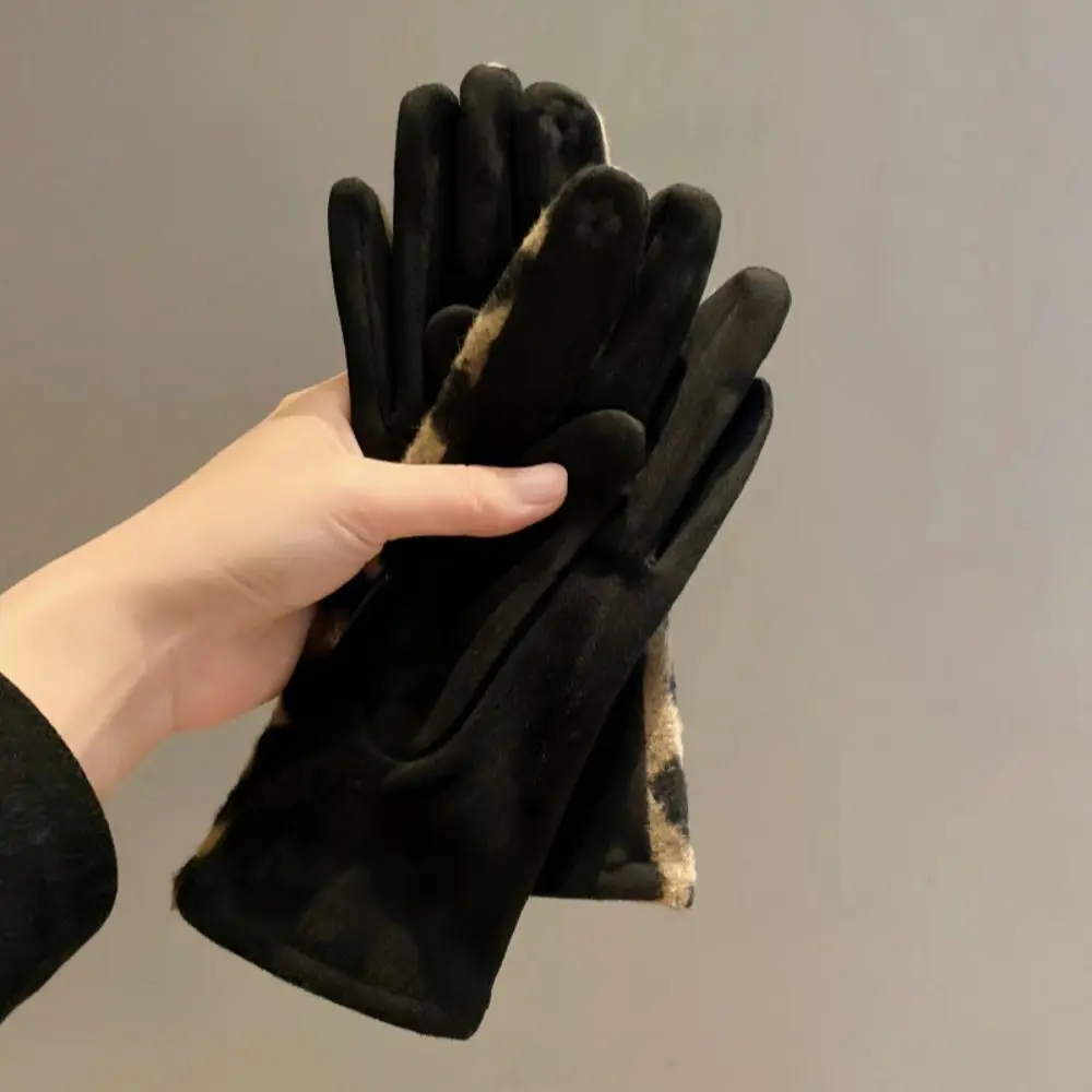 Practical Cashmere Leopard-print Gloves Cold-proof Keep Warm Ladies Driving Gloves Touch Screen Skiing Gloves Outdoor Activities