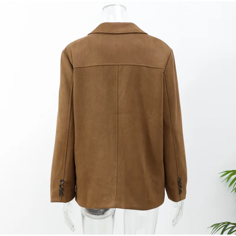 Vintage Fashion Pocket Jackets For Women Winter High Street Lapel Elegant Solid Commute Winter Outwear Ladies Coat
