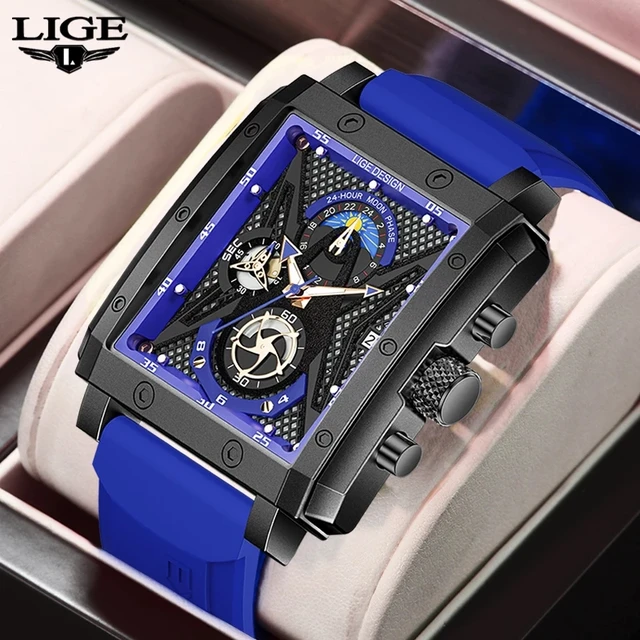 LIGE relojes para hombre reloj electrónico de cuarzo resistente al agua  deportivo de lujo para hombres + caja LIGE