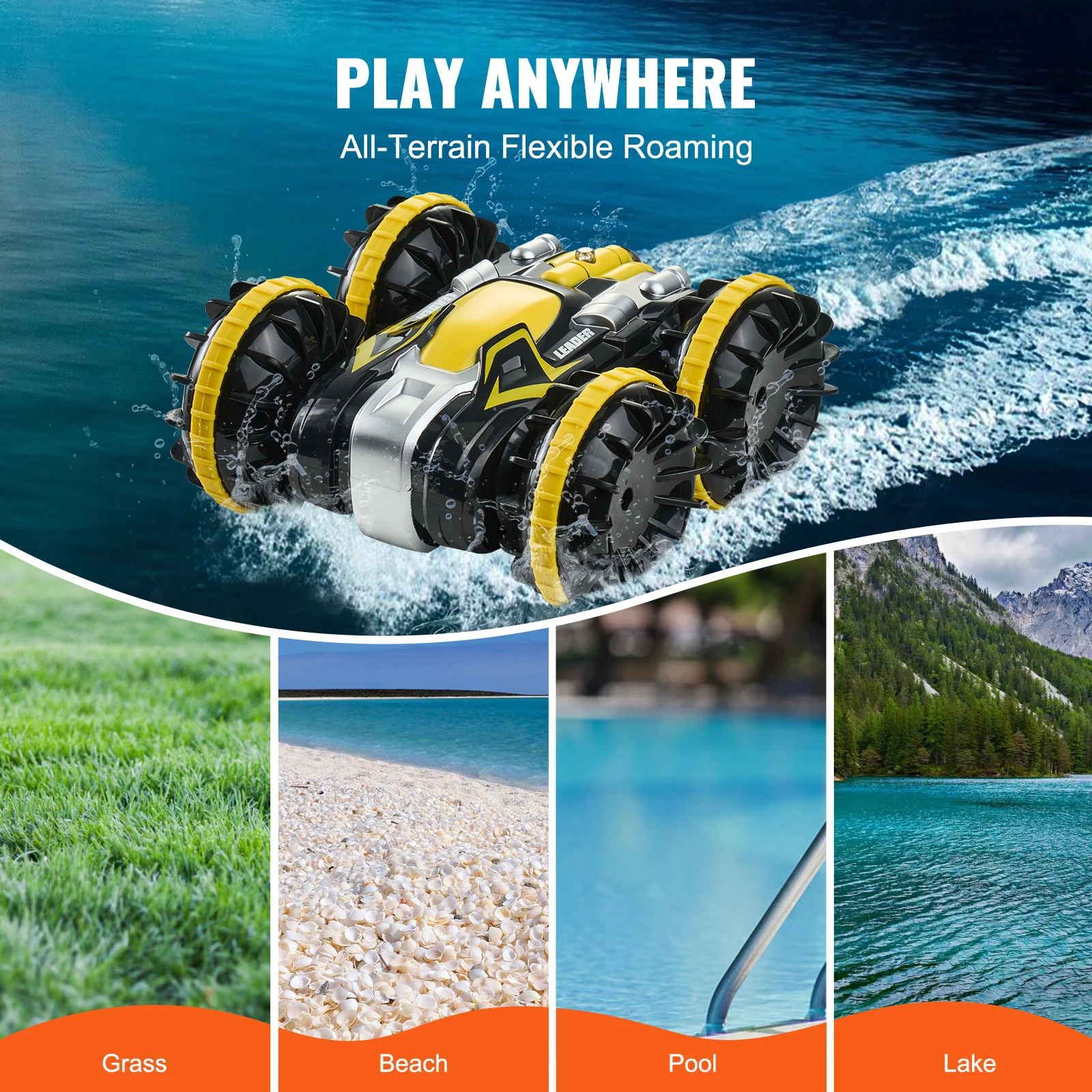 VEVOR Amphibious RC Car Boat 2.4GHz 12 km/h High-Speed Remote Control Water Racing Boat for Children Kids Birthday Model Toys 4