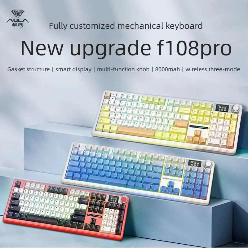AULA F108Pro 기계식 키보드 3가지 모드 연결 8000mAh RGB 백라이트 108키 핫스왑 가능
