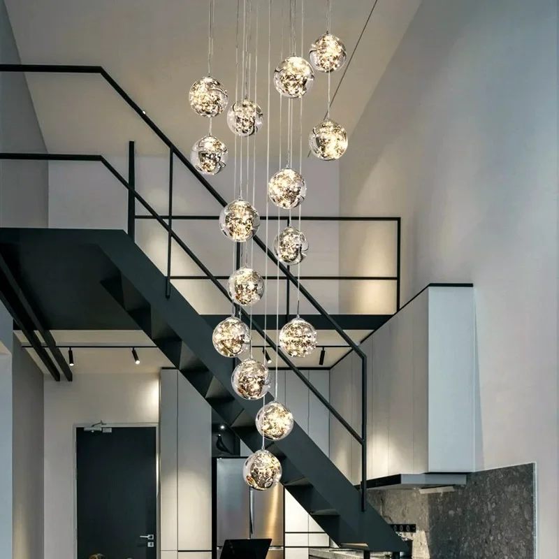 Modern Glass Ball Led Chandelier Dimmable for Staircase Living Room Pendant Lamps Interior for Home Lighting Lusters Luminaires