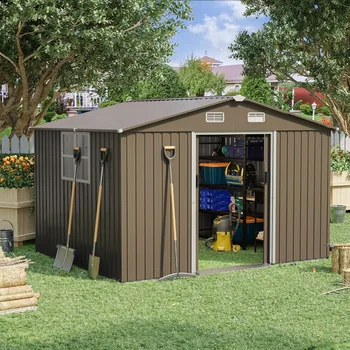 10x8 FT Outdoor Metal Shed with Lock & Vents 1