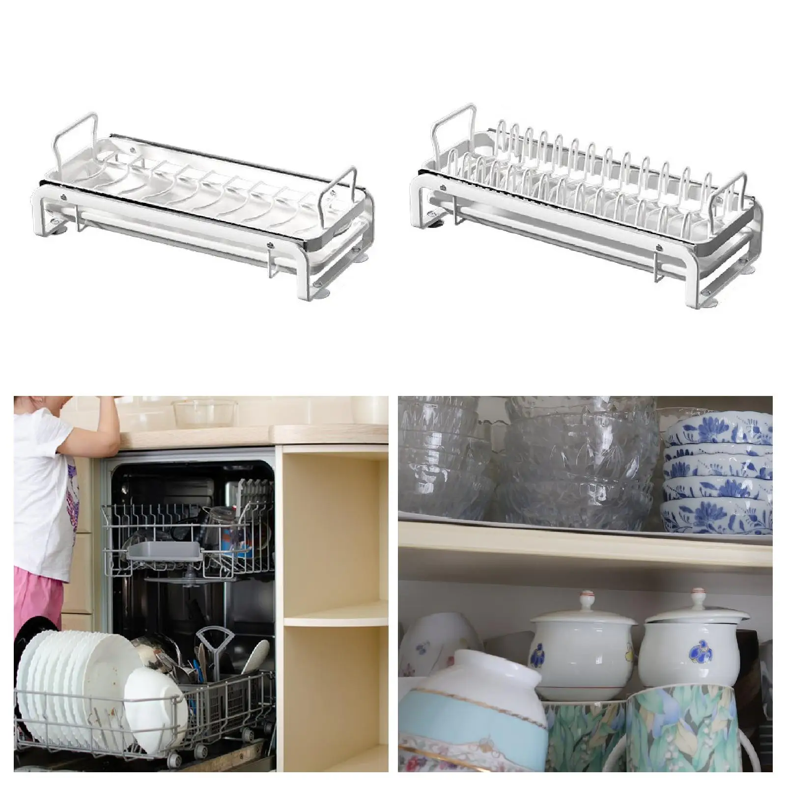 Pull Out Dish Drying Rack Dish Drying Holder Slide Out Shelf with Drain Tray for Countertop Cupboard Cabinet Kitchen Counter