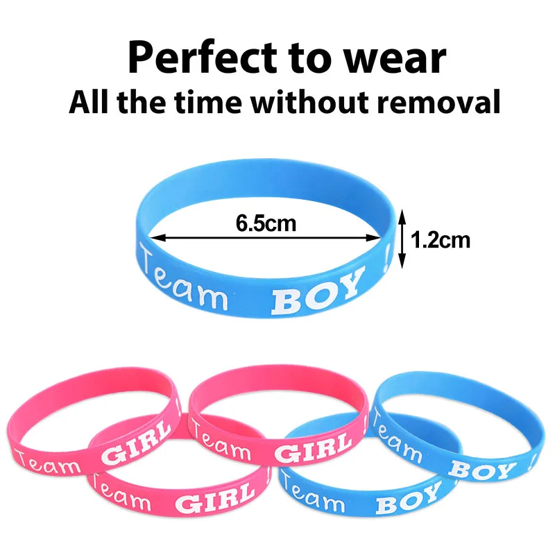 20pcs Gender Reveal Silicone Bracelets Team Boy Team Girl Wristband Party Games Gift Decoration Boy or Girl Baby Shower Favors