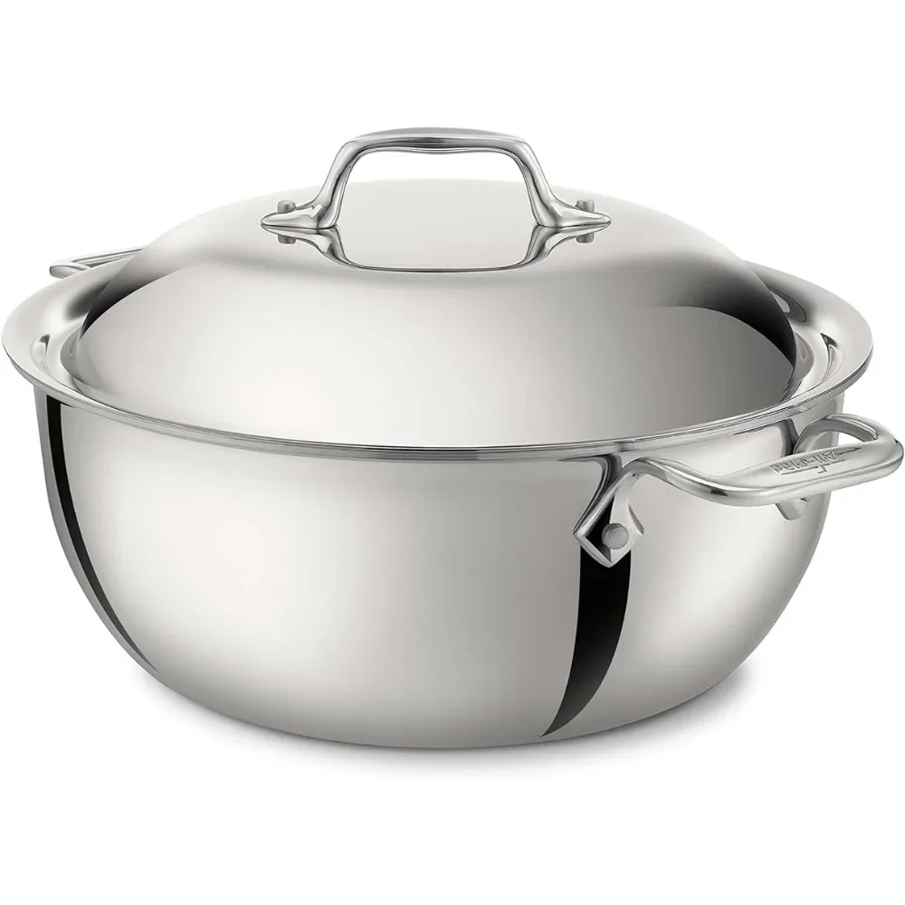 

Stew Pot Cookware Silver D3 3-Ply Stainless Steel Dutch Oven 5.5 Quart Induction Oven Broiler Safe 600F Pots and Pans Wok Dining