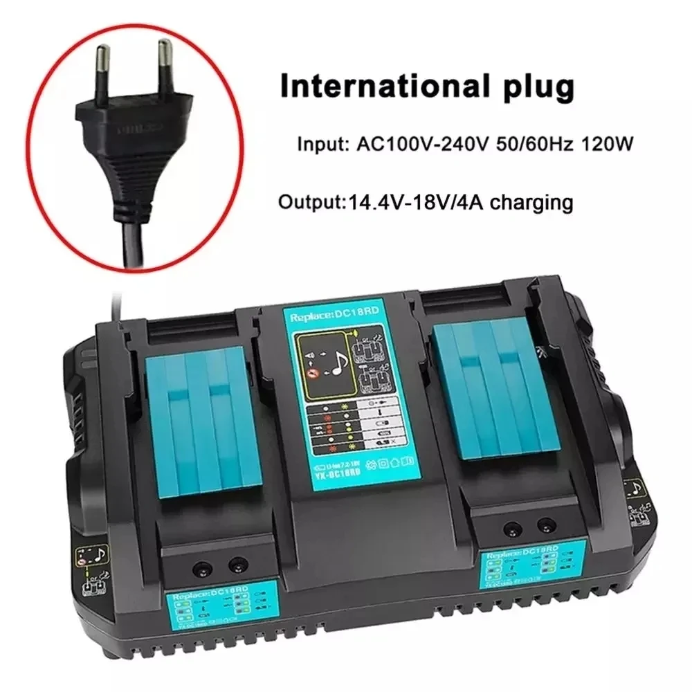 

Makita 18V 14.4V 4A Double Li-Ion Battery Charger DC18RD DC18SF For Makita 14.4V 18V 20V BL1830 BL1840 BL1850 BL1860 Bl1430