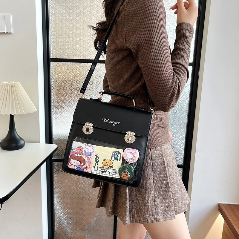 Japanese School Small Backpack Student Shoulder Crossbody Bag Clear Window Ita Handbag With Insert For Pin Display Rucasack 3
