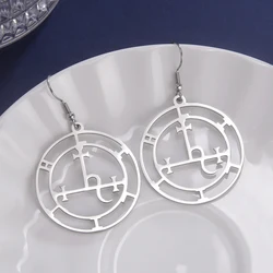 Dawapara Sigil of Lilith Earrings - Mythical Wiccan Amulet in Stainless Steel Jewelry (Steel color)