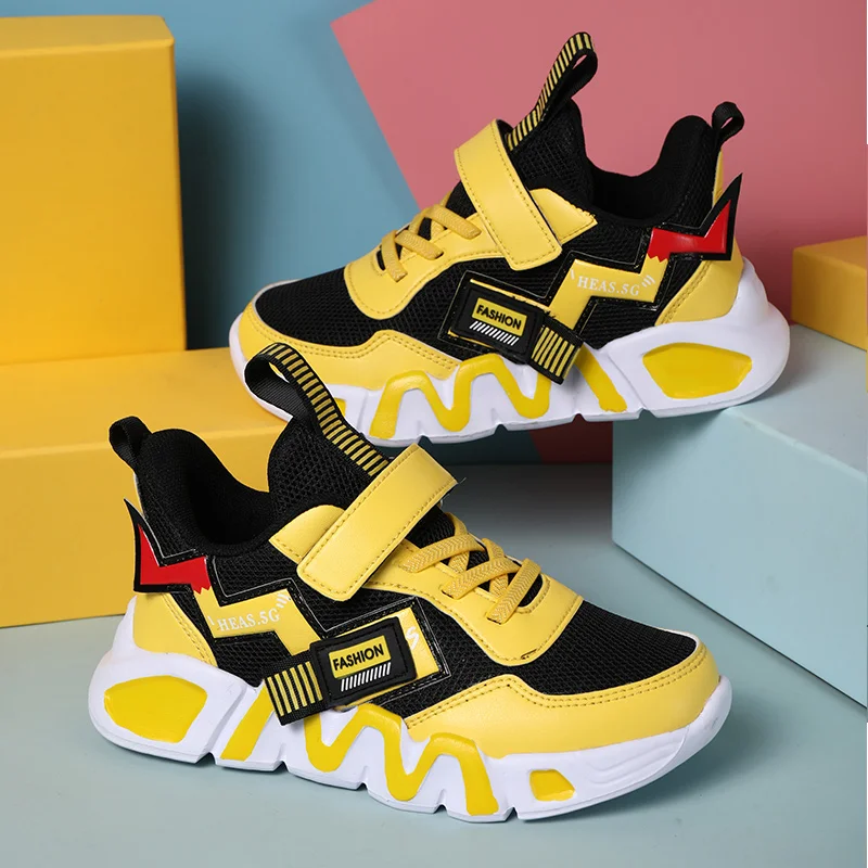 Cartoon Kids Shoes for Boys Mesh sneakers Children Casual Shoes Sporty Little Boy Running Tenis Yellow School Student Shoes 2022 children's shoes for high arches