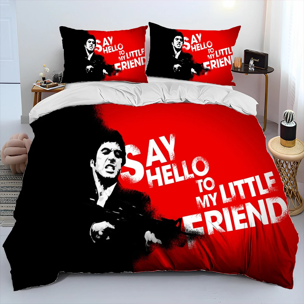 Movie Scarface Tony 3D Printing Comforter Bedding Set,Duvet Cover Bed Set Quilt Cover Pillowcase,King Queen Size Bedding Set Kid 4