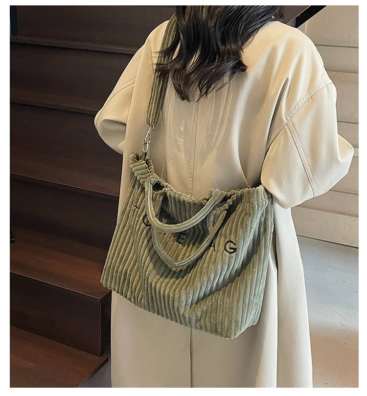 Large Capacity Striped Velvet Handbag