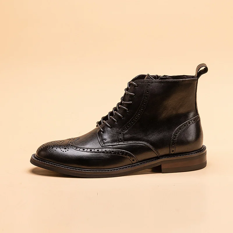 

Fashion Business Boots Men Luxury Genuine Leather 2023 Winter Designer Handmade Ankle Elegant Man Wedding Social Brogues Shoes