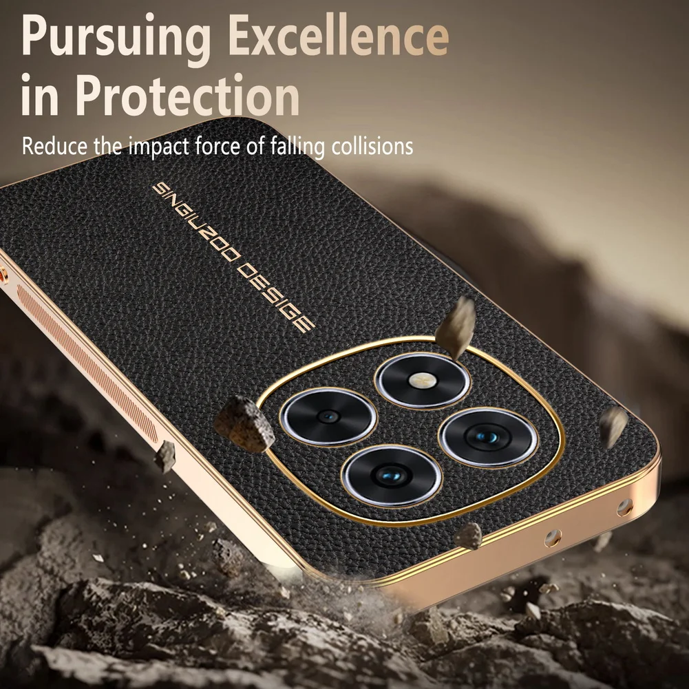 Classic Lychee Leather Electroplated Frame Phone Case Cover