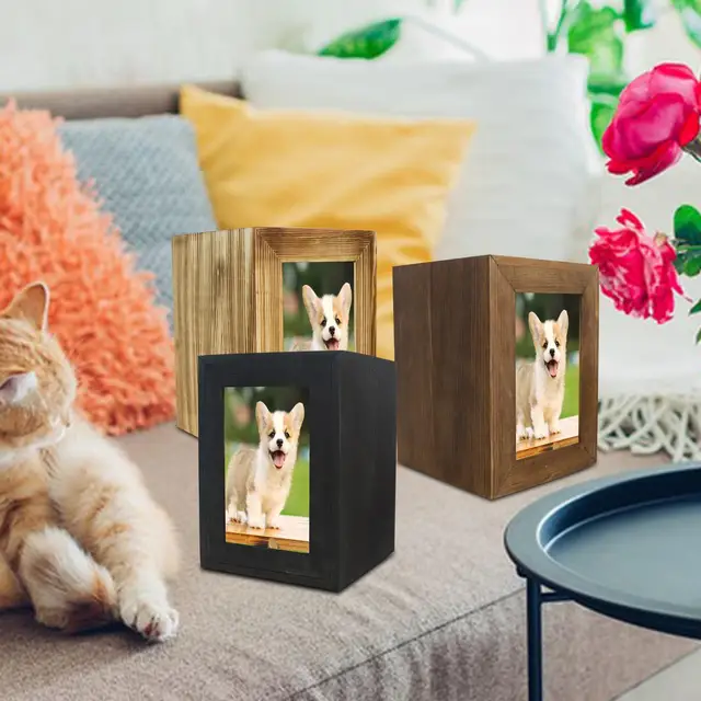 Wooden Pet Urn With Photo Frame - Memorial Keepsake Box For Dogs & Cats Up To 45lbs (Red, Medium)