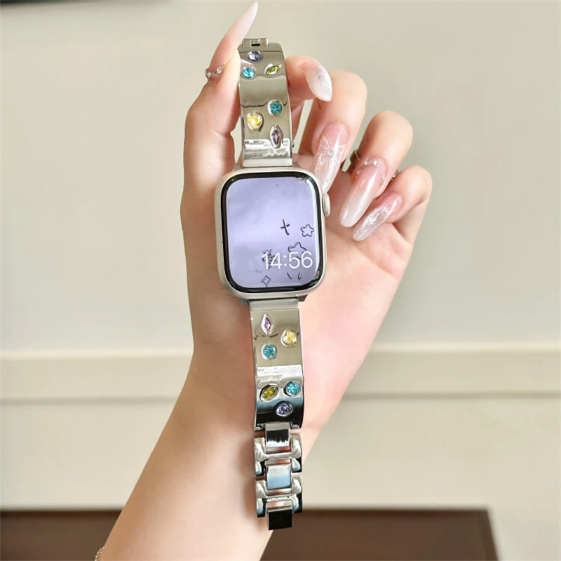 

Металлический ремешок для Apple Watch Series 9 8 7 6 SE 4 5 45/44/42 мм, роскошный стильный браслет для IWatch Ultra 2 49 мм 40 мм 38 мм