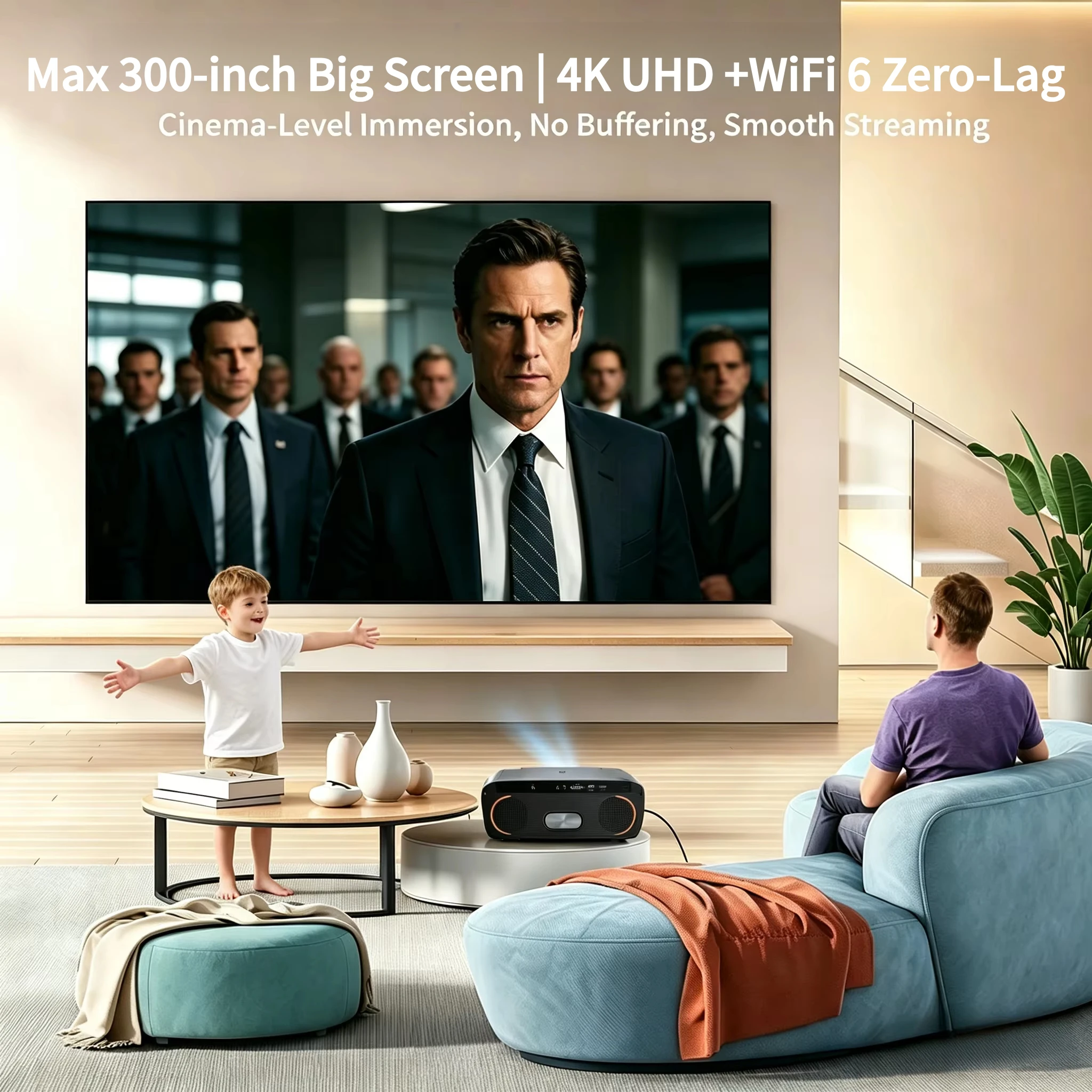 4K UHD 비디오 프로젝터 4200 ANSI 안드로이드 14 구글 TV 스마트 홈시어터 WiFi6 TOF 자동 초점 듀얼 스피커 영화 빔프로젝터 2026