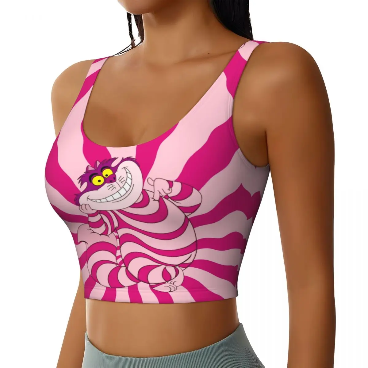 Trippy Striped Cat High Impact Sports Bras Women Cheshire Cat Cartoon Seamless Workout Yoga Crop Tank Tops