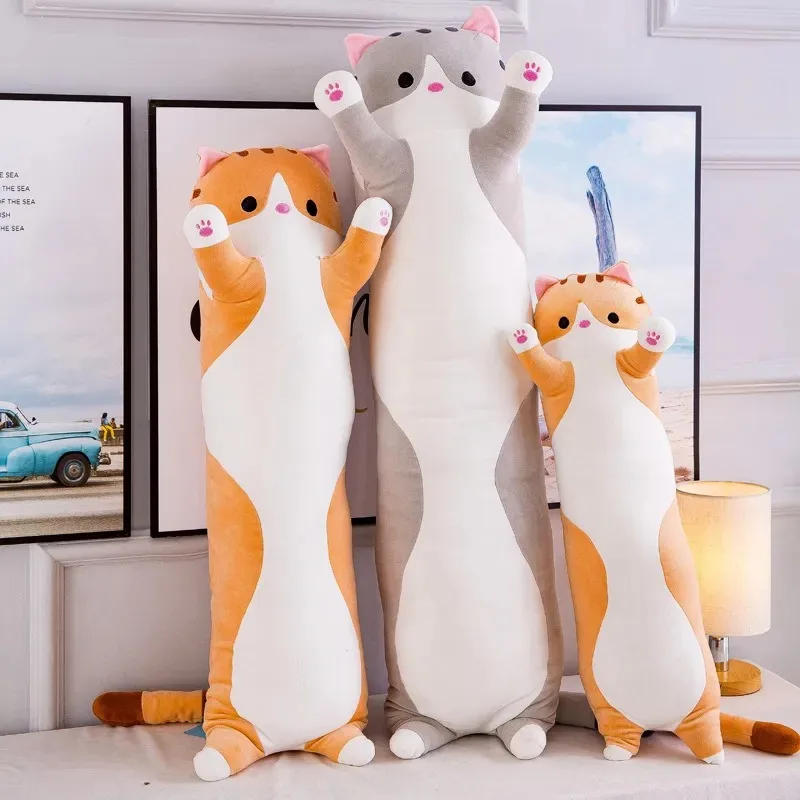 50/70/90/110/130cm Cute Soft Long Cat Pillow Stuffed Plush Toys Office Nap Pillow Home Comfort Cushion Decor Gift Doll Child 25cm dressed mung bean frog plush toy cure happy comfort doll sleeping pillow bestie child s birthday gift christmas photo