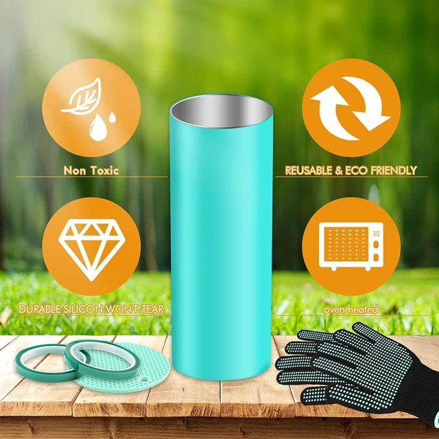 Silicone Bands for Sublimation Tumbler for 20 OZ Skinny Blanks Cups,  Silicone Sleeve Kit with Heat Resistant Gloves, Transfer Tapes for Tumbler  Heat Press Parts Accessories, Shrink Wraps in Oven green