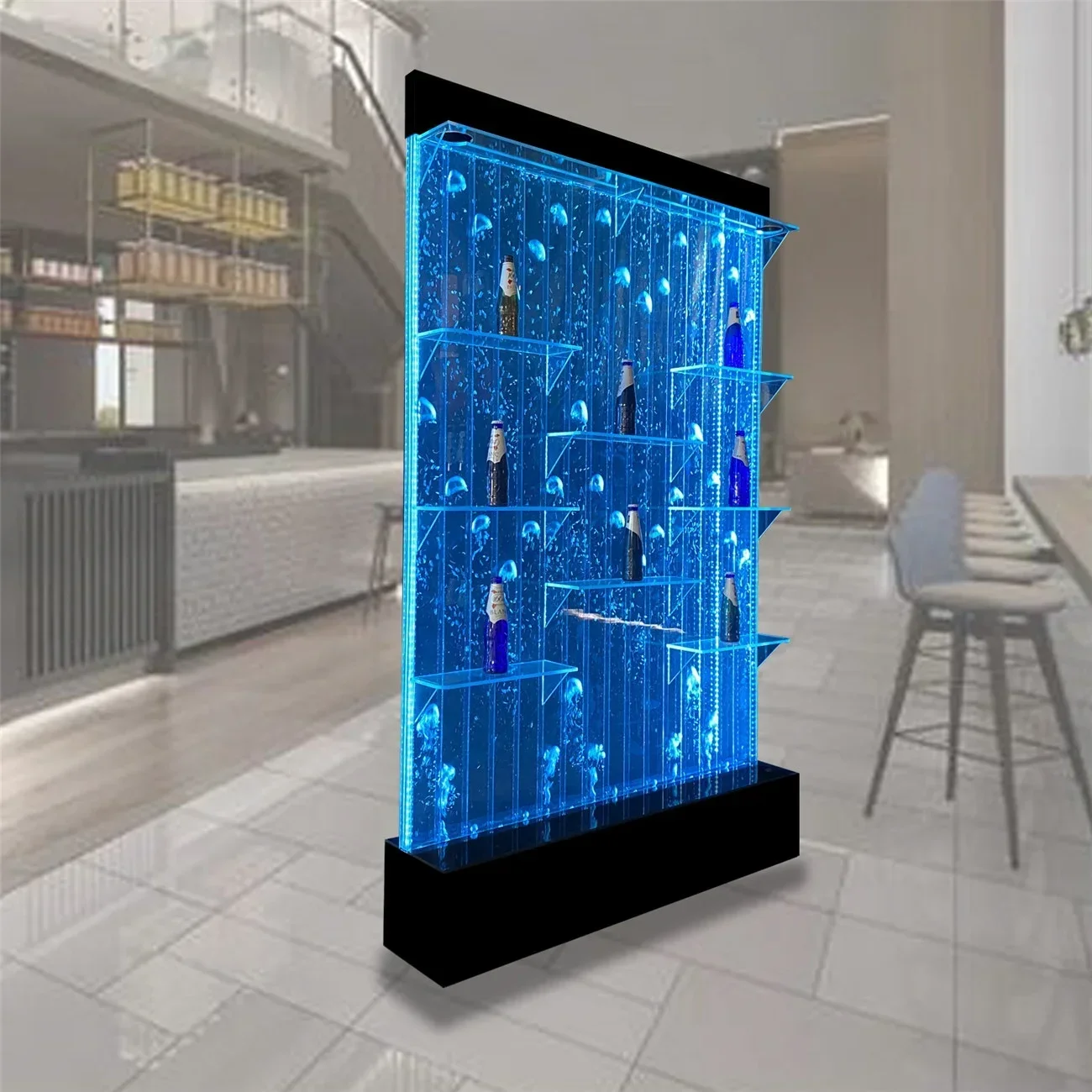 Made Bar Aquarium Design LED Acrylic Bubble Water Wall Cabinet Wine Shelves And Display