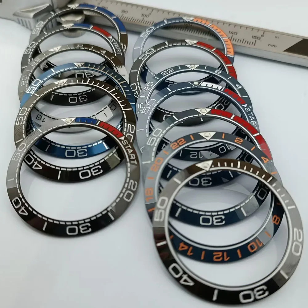 Tilted 41.5 * 32.7mm ceramic/Aluminium luminous bezel inlaid with representative ring for men's inlaid watch accessories