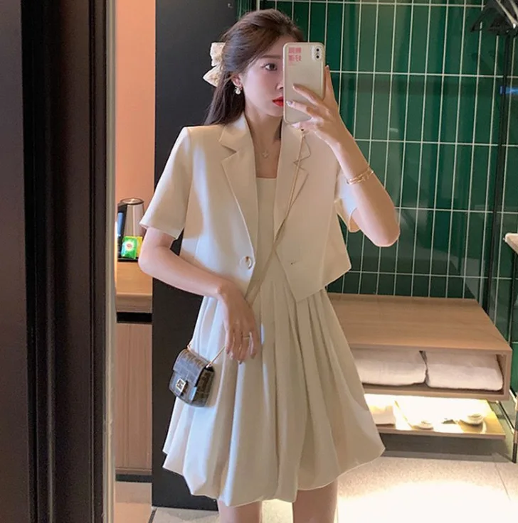 

High-Grade Dress 2022 Summer New French Style Temperament Slimming Suit Suspender Skirt Two-Piece Suit for Women