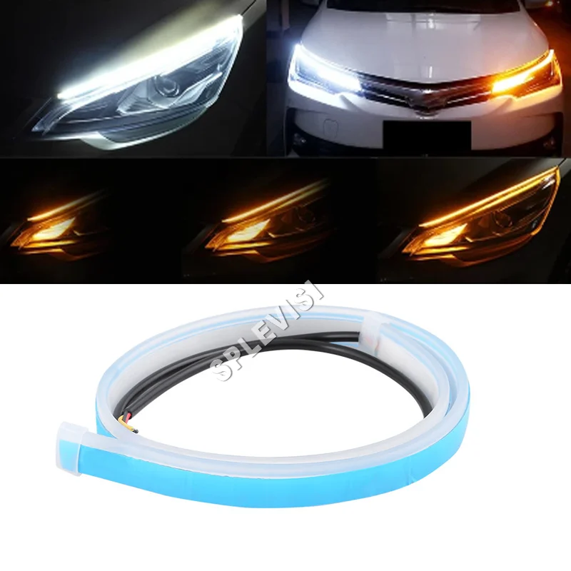 

2PC Car LED Strip Lights Headlight Strips DRL Light 12V White and Amber Daytime Running Lights Sequential Turn Signal Bulb