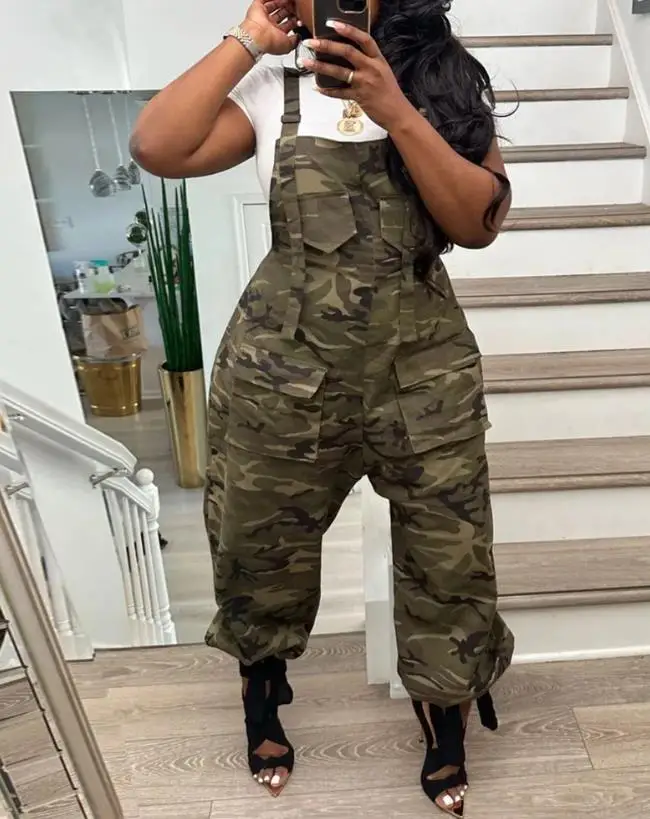 Jumpsuits for Women Fashion Casual Temperament Commuting Summer Autumn New Loose Fitting Camouflage Overalls with Straps Pants