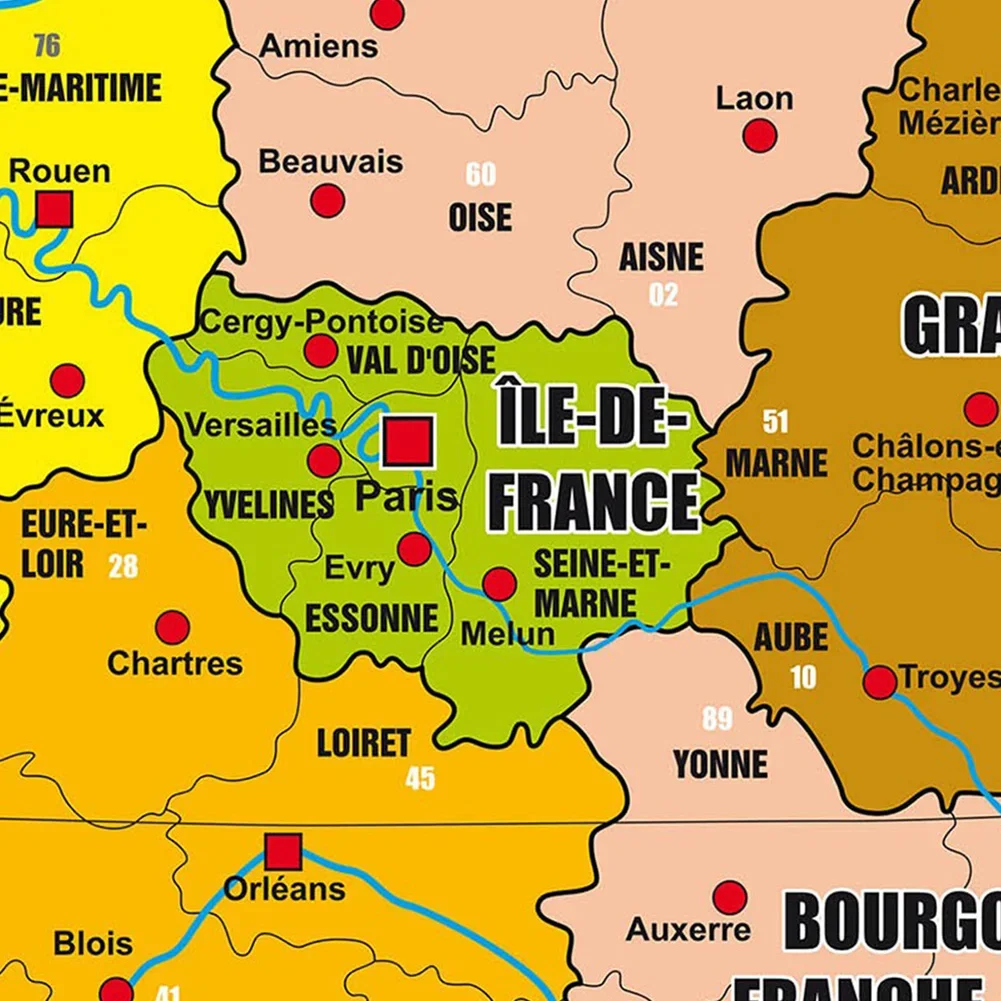 France Political Map in French Vinyl Wall Poster Non-woven Canvas Painting Classroom Home Decor School Supplies 150*150cm world map poster