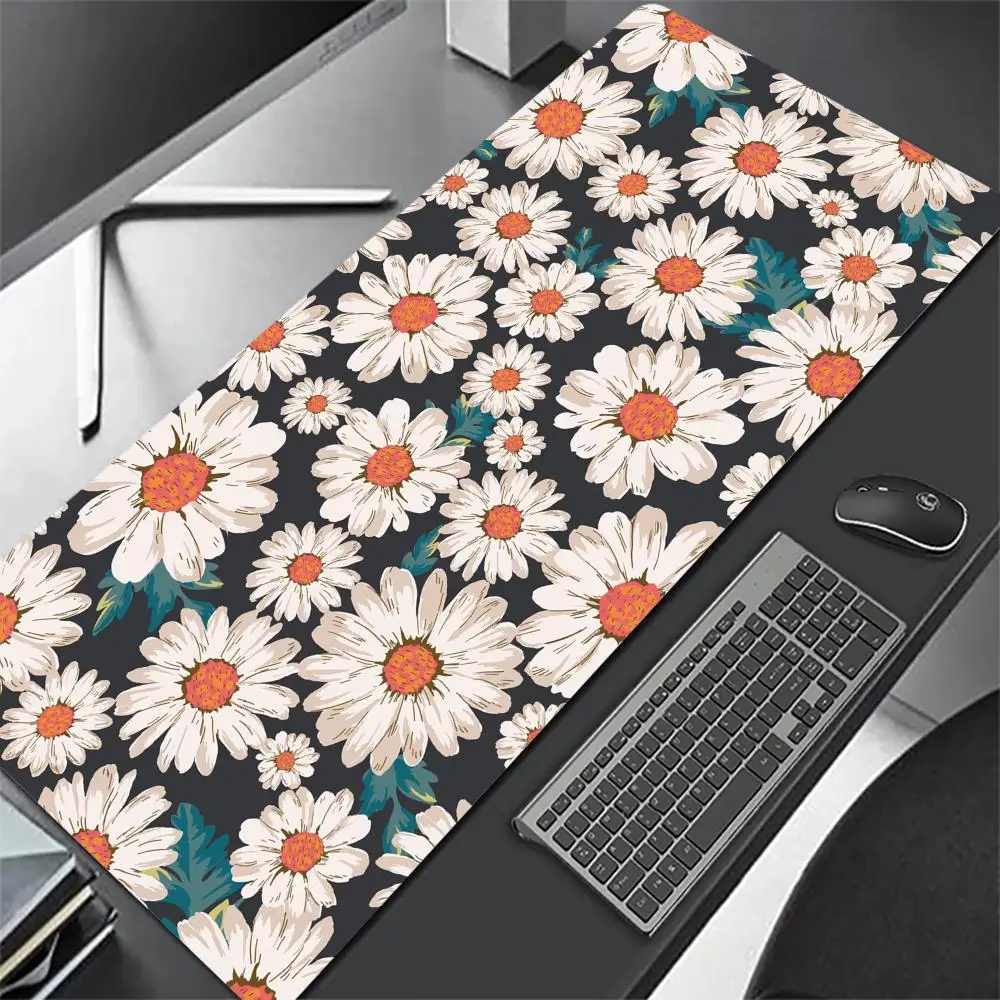 

Daisy flower leaf Mouse Pad Natural Rubber Anti-slip Mouse Mat Computer Accessories Desk Mat Stitched Edge Large Gaming Mousepad
