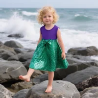Robe de princesse sirène 2026 pour enfants, costumes de fête d'anniversaire, ensembles de vêtements d'été décontractés et mignons avec nœud pour filles, pour les vacances à la plage, pour 2-10 ans 2