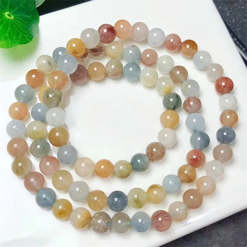 

Natural Colour Rabbit Hair Triple Circle Bracelet Women Healing Gemstone Crystal Strand Bangles Lovers Jewelry Gift 1PCS 6MM