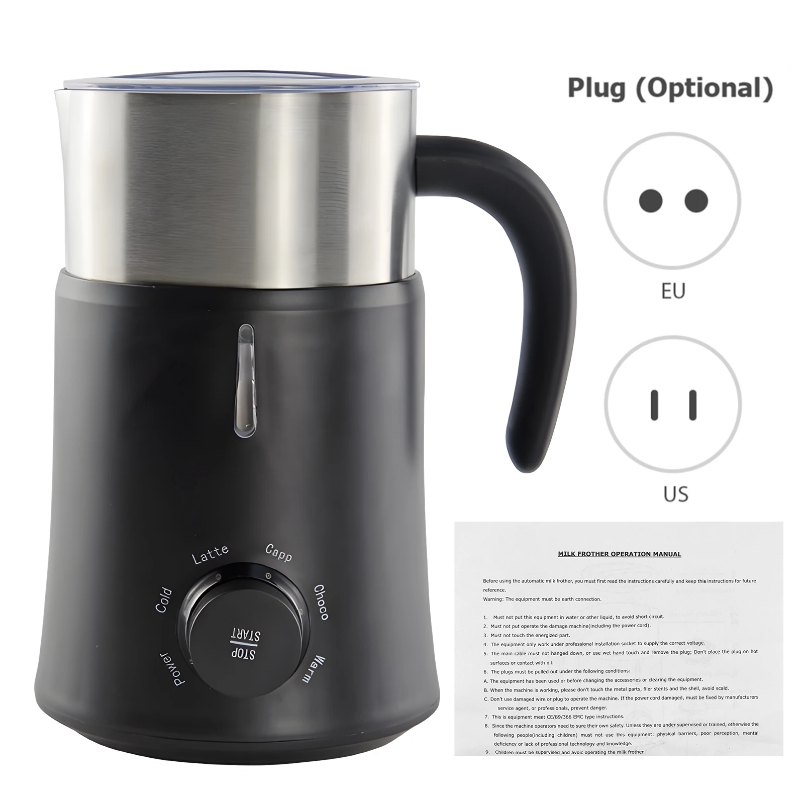 5in1 Electric Milk Frother Hot Cold Foam Maker Milk Warmer for Latte Cappuccinos Hot Chocolate 500W Non-Slip Coffee Frother 5