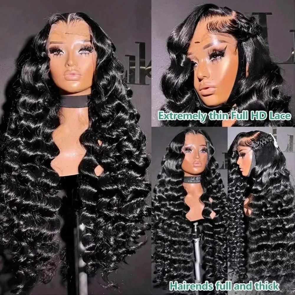 250% Density Wigs Human Hair Loose Deep Wave Wig 34 Inch Deep Wave Lace Front Wigs Human Hair Pre Plucked Pre Cut Glueless Wig