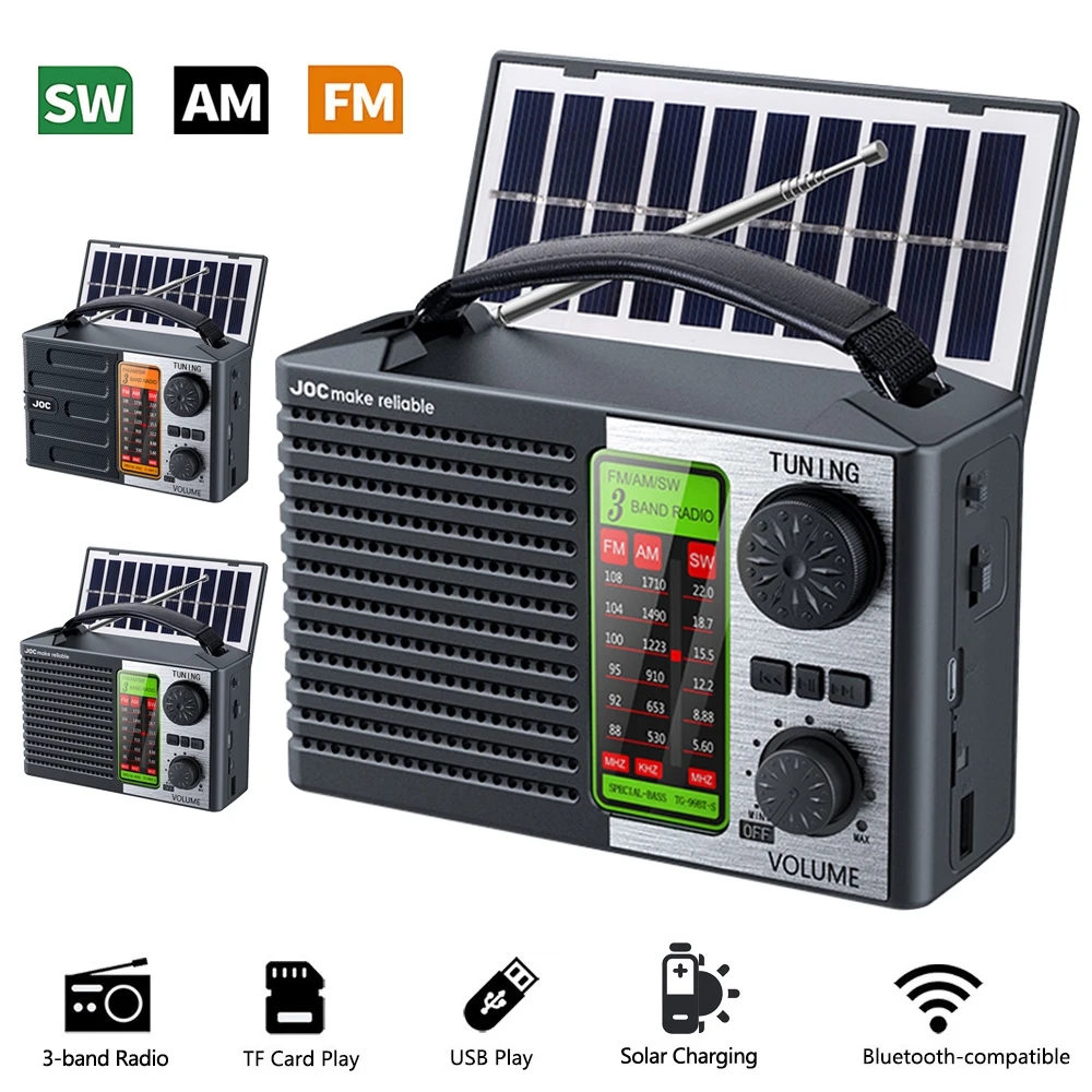 충전식 태양광 풀밴드 라디오 FM AM SW 야외용 고감도 라디오 수신기(LED 조명 블루투스 스피커 포함)
