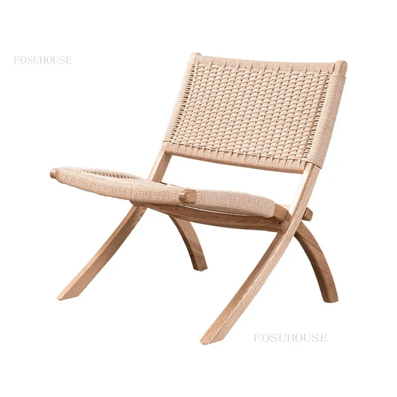 Minimalist Rattan Dining Chairs for Home Furniture Folding Chair Retro Designer Leisure Household Balcony Backrest Chair