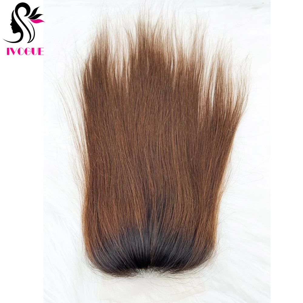 5"x5" Ombre Brown Silk Base Closure Human Hair Silk Top Topper Brazilian Remy Hair Lace Closure for Women Two Tone Color #1B/#4