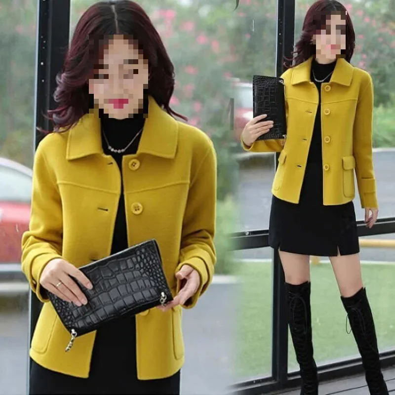 Fashionable Short Woolen Jacket Women's Casual Stylish Polyester Fiber Full Sleeve Short Coat for Autumn plus Size Slimming