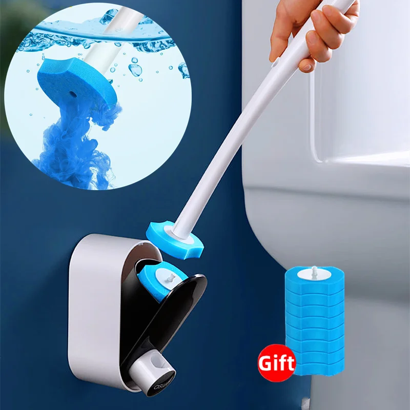 Disposable Toilet Brush With Cleaning Liquid Wallmounted Cleaning Tool