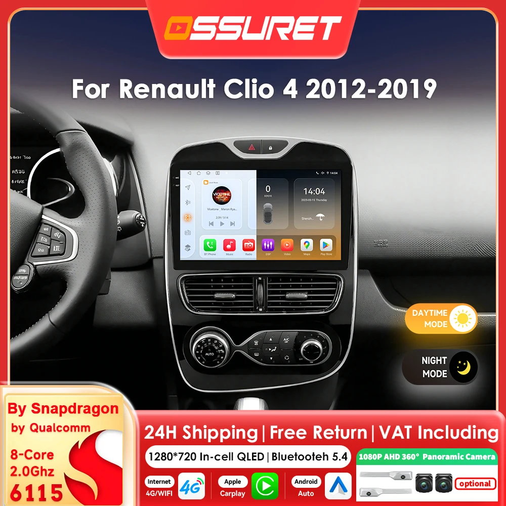 6115 OCTA Core Carplay Android 14 Autoradio für Renault Clio 4 2012–2019 Multimedia-Player 360 Kamera Autoradio GPS BT Bildschirm
