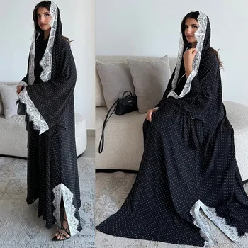 Eid Women Dress abaya lace polka dot Ramadan Abaya party Vestidos Largos Muslim jalabiya Morocco Kaftan dubai Arab Long Robe