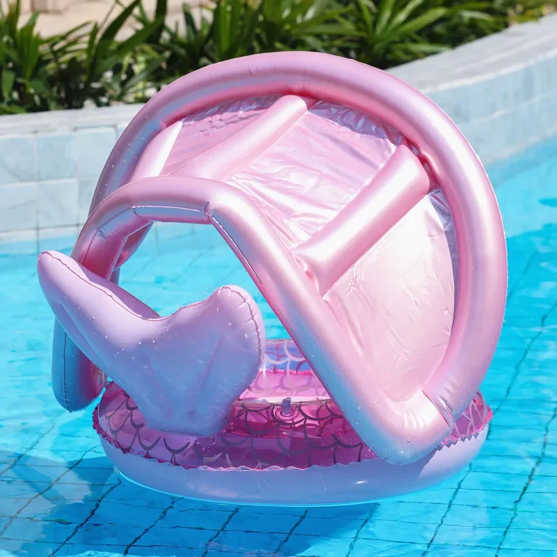 Baby Swimming Circle with Mermaid Tail Outdoor Sunshade with Canopy Inflatable Float Ring Summer Pool Water Toys Equipment swimming ring swimming pool float